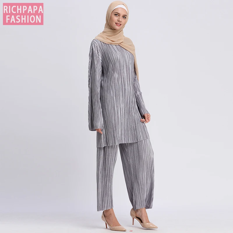 Женский комплект из 2 предметов Топ с длинным рукавом и плиссированные штаны