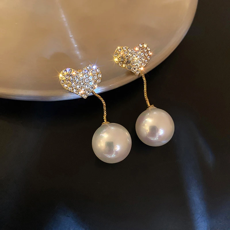 

Trendy Heart Shaped Pearl Drop Earrings for Women Girl High Quality Jewelry AAA Zircon S925 Needle Weddings Birthday Party Gift