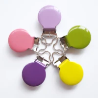 22 pcs lot baby solid color round pacifier clip holders metal suspender clips with plastic teeth lead nickle free