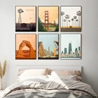Скандинавский винтажный постер путешествия города Нью-Йорк Сан-Франциско Чикаго Майами пейзаж холст живопись настенное Искусство Картины домашний декор