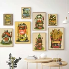 Картина на холсте с изображением мультяшного кота и животных, Забавные милые постеры и принты в магазине, настенные картины в скандинавском стиле для украшения гостиной