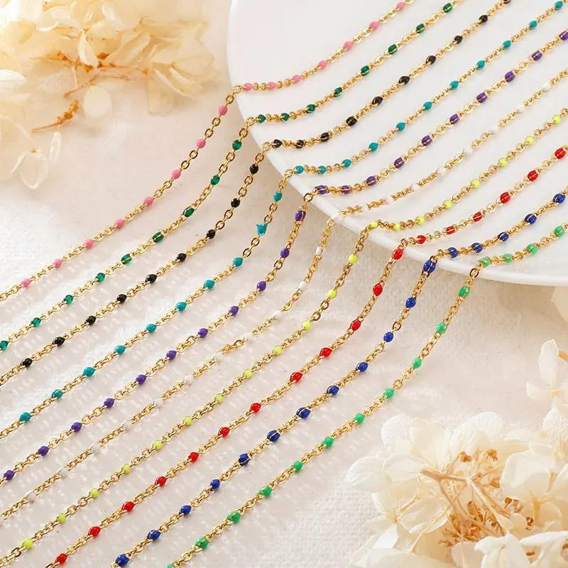 Кубинская цепь из нержавеющей стали ожерелья красочные бусины золото 45 см цепи