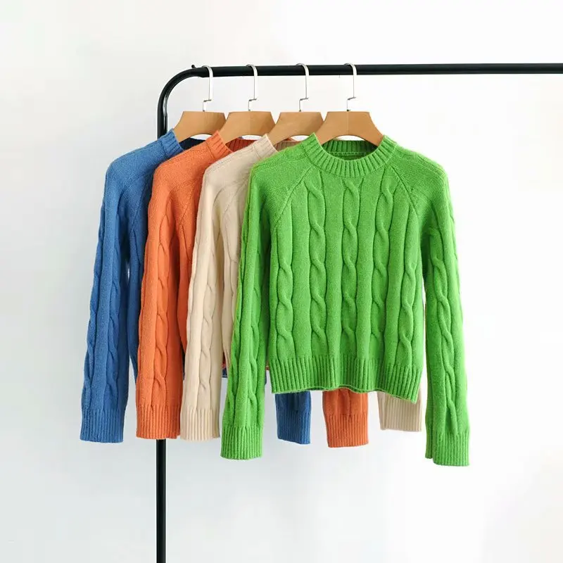 Неоновый зеленый оранжевый синий свитера женские повседневные трикотажные