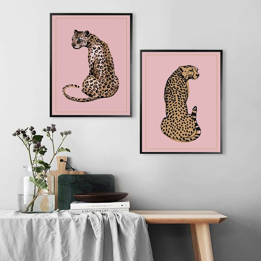 

Fashion Leopard Nordic Posters And Prints Canvas Wall Art Print Pink Painting Decorative Picture Modern Room Home Decor