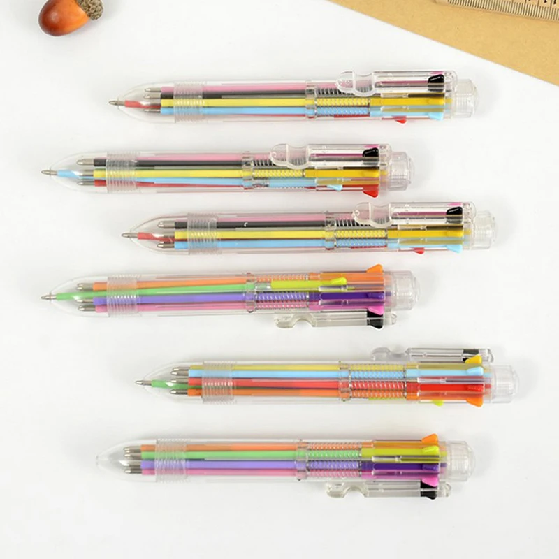 8 Colors Transparent 8 In 1 Ballpoint Pen Creative Stationery Material Escolar For Student Gift