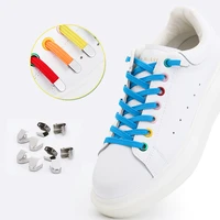 1 pair elastic shoelaces flat press the metal lock no tie shoe laces multi color options sports competition sneakers lazy lace