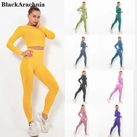 2 Piece Seamless Sports Set Long Sleeve Top Legging Shirts Sports Set Gym Fitness Clothes Female Training Fitness Sports Wear