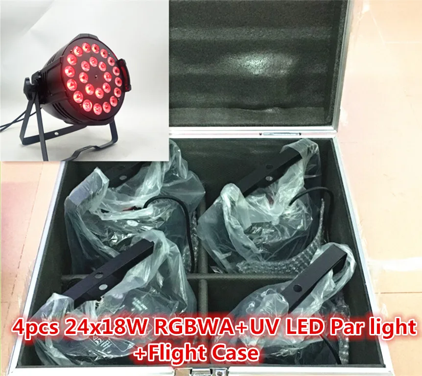 Фото Корпус полета + 4 шт. литой алюминий 24x18 Вт RGBWUA 6в1 par light DMX контроль LED сценический Корпус полета + 4 шт. литой алюминий 24x18 Вт RGBWUA 6в1 par light DMX контроль LED сценический