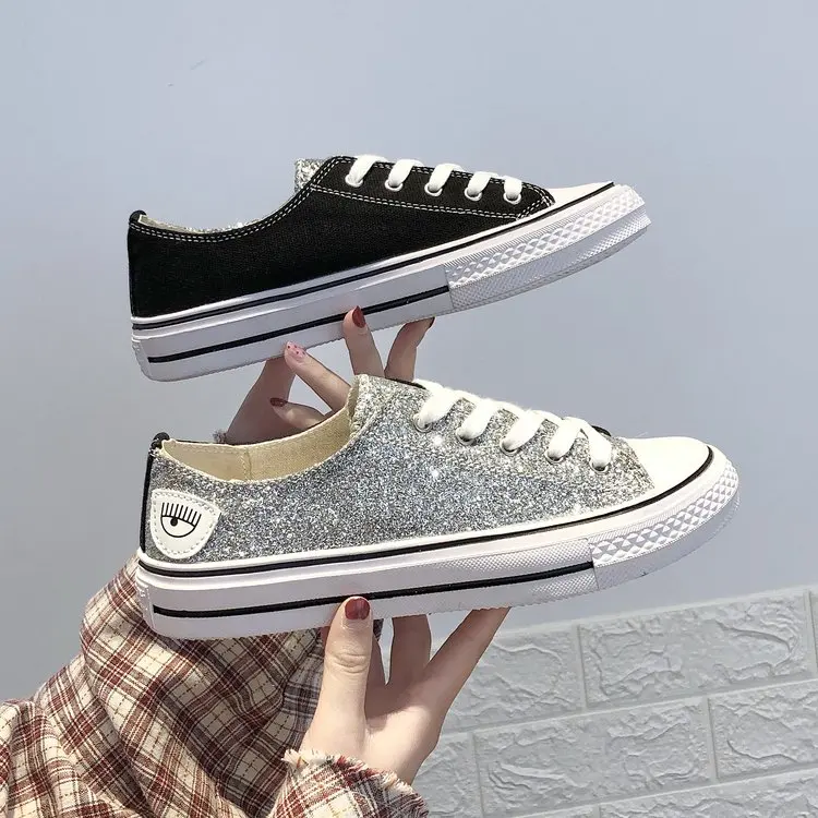 Женские Модные холщовые шнурки на шнуровке; Zapatillas; прогулочные женские туфли на плоской подошве; повседневные туфли с блестками; C125