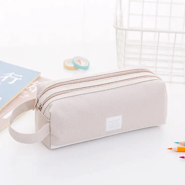 canvas 1 gray Креативный чехол на двойной молнии для карандашей чехол Kawaii пенал большой емкости Пенал для девочек подарки милый школьный рюкзак канцелярские принадлежности - Цвет: canvas 1 gray