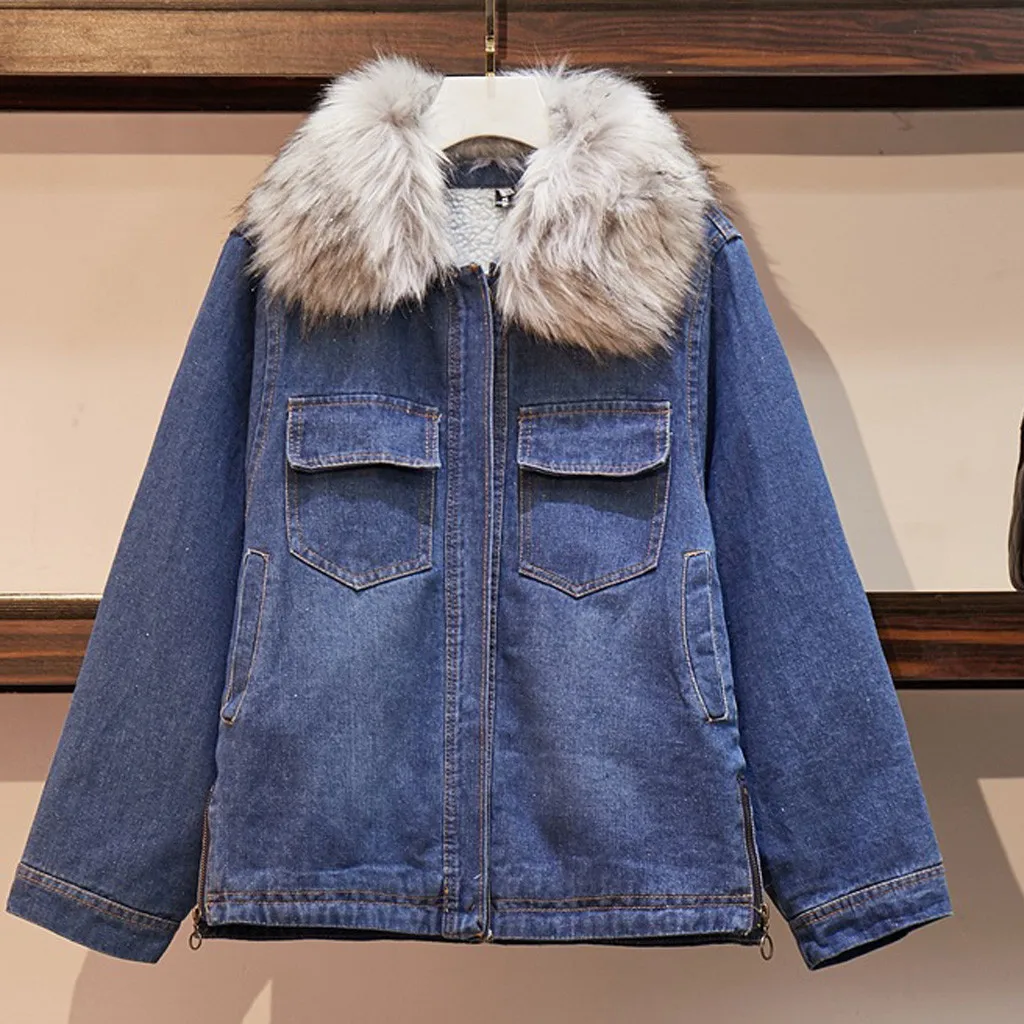 Fashion Women Coat 2019 Winter Autume Cotton Thick Denim Jacket Female Casual Pocket Long Sleeve Windbreaker Overcoat Outwear |