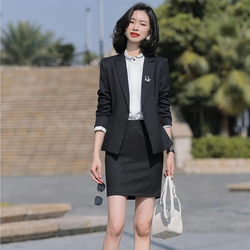 Formal Office Ladies Black Blazer Women Business Suits with Skirt and Jacket Sets Work Wear Office Uniform Styles
