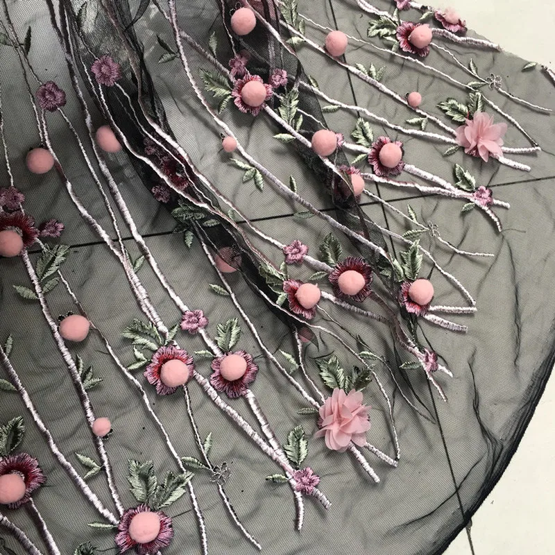 

1 ярд/партия, 3D растительный шифон, цветок, прозрачная сетчатая ткань для платья, свадебное украшение