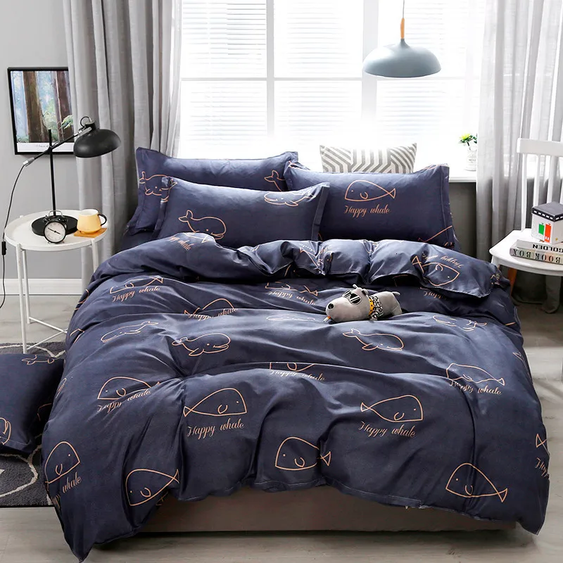 

2021 Home Textile Teen Adult Bedding Linen Sets Queen Twin Bedclothes Darkcyan Gray Bed Sheet Pillow Case Duvet Cover
