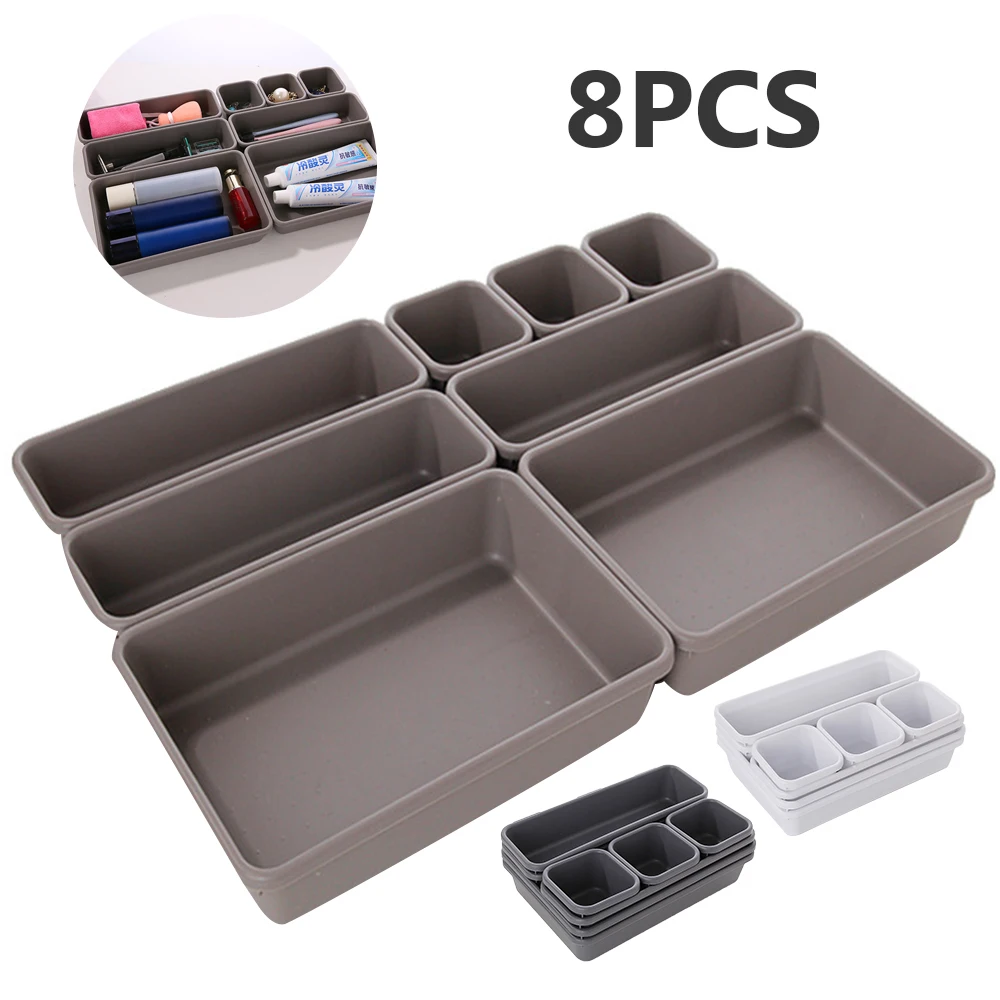 

8pcs/Set Adjustable Drawer Organizer Box Trays Desktop Cosmetics Sundries Divider Holder Kitchen Bathroom Closet Jewellery Box