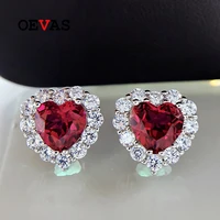 oevas 100 925 sterling silver 88mm ruby high carbon diamond stud earrings for women sparkling wedding party fine jewelry gift