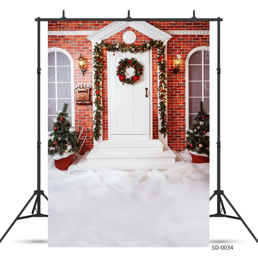 

Рождественский венок дверь дома Зимний снег фотография Фон ребенок дети фотосессия фотографические фоны для фотостудии