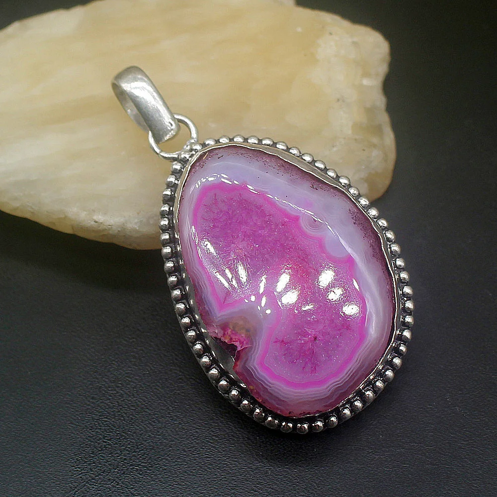 Hermosa, винтажные ювелирные изделия, природная Друза, искусственное ожерелье, Подвеска для женщин, подарки 60 мм FQ35