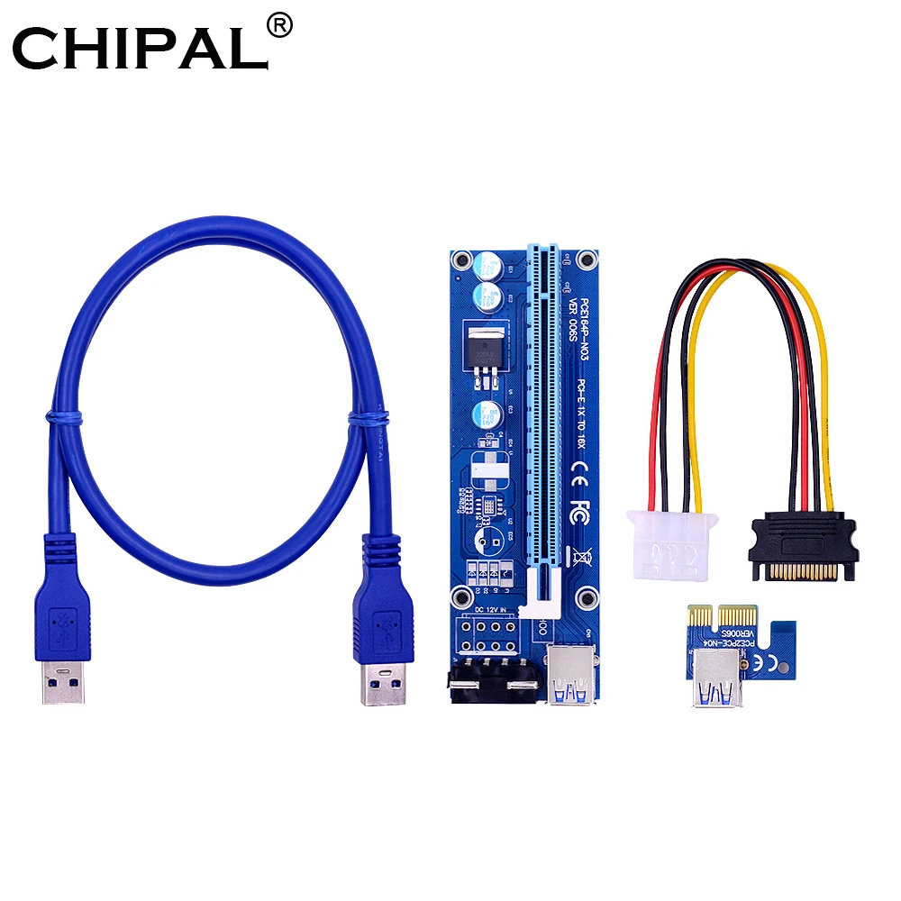 CHIPAL VER006S PCI E Райзер карта 60 см 100 USB 3 0 кабель PCIE 1X до 16X удлинитель PCIe адаптер SATA 4
