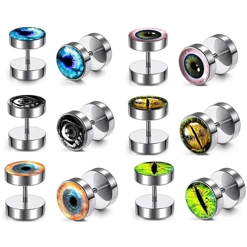 

Stainless Steel Stud Earrings For Men Women Ear Piercing Plugs Tunnel Screw Flat Dot Eyeball Faux Gauges Disc Earrins 10mm