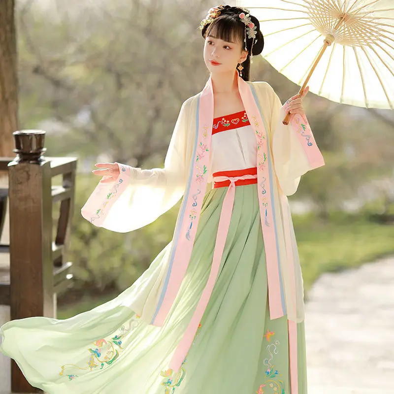 

Chinese Traditional Embroidery Hanfu Women Cosplay Skirt Robe Dance Set Fairy Costume Clothing Girls Plain Song Dynasty Dress