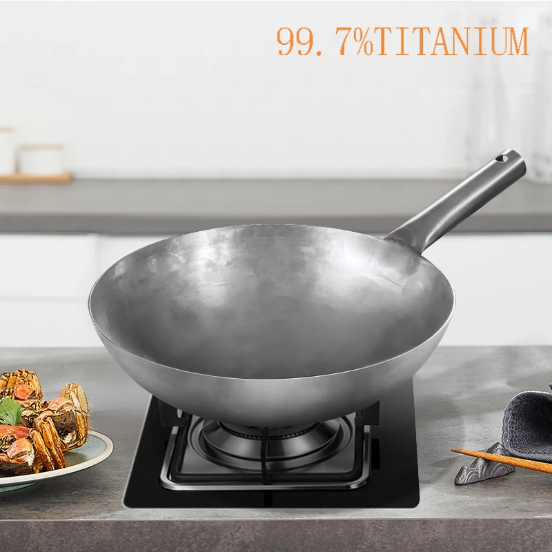 Чистый титан вок для жарки антипригарная сковорода без покрытия кухонная