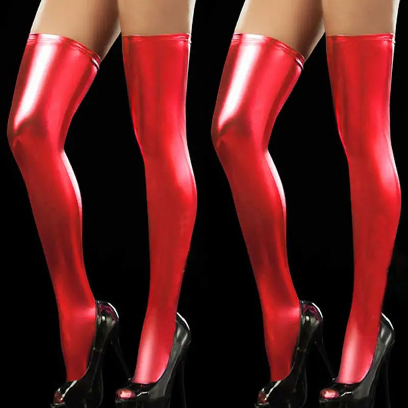 Женские облегающие чулки до бедра из искусственной кожи леггинсы с эффектом