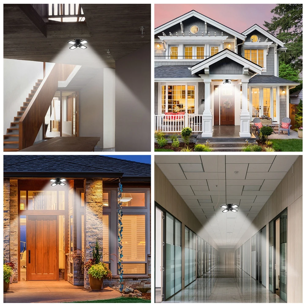 

128 Led Solar Light 4 Lamp Head Adjustable Lightness Remote Control Outdoor Waterproof RIP Motion Sensor Garage Ceiling Light