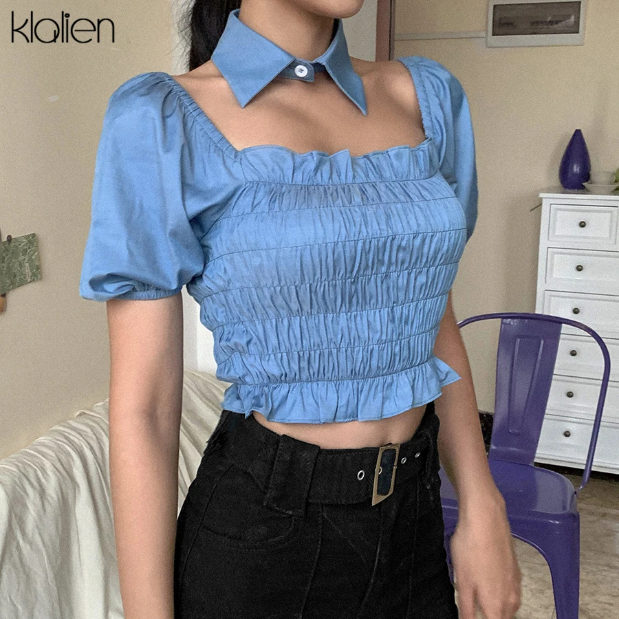 Kalien Модная элегантная плиссированная Пышный рукав бант Шея Корейская женская