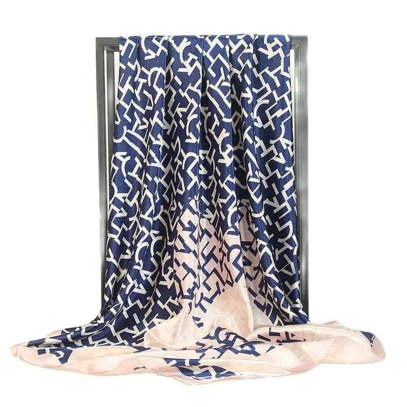 Шелковый шарф женский модный дизайнерский платок с золотыми цветами большой