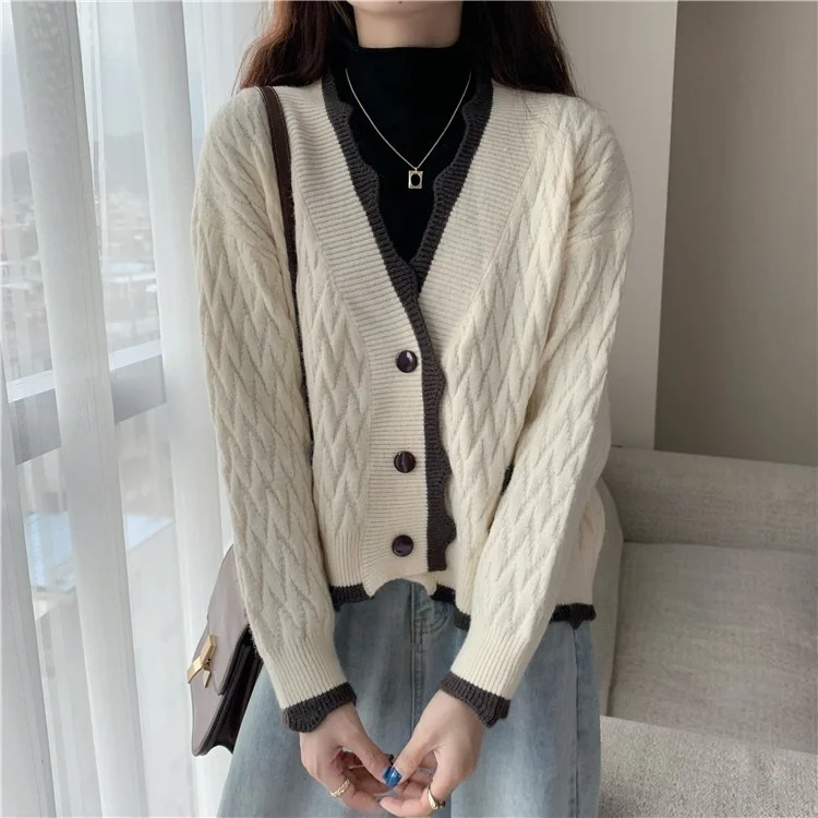 Кардиган Unif женский с V-образным вырезом свободный трикотажный короткий свитер