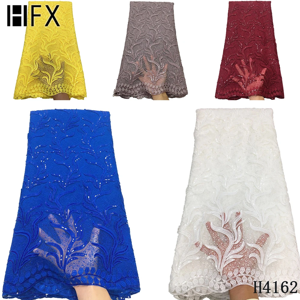 

HFX Lace Fabric Net Lace Fabric Sequins Embroidered Lace African Lace 2020 High Quality Tulle Lace For Women Clothes 5 yards