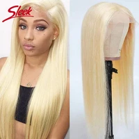 sleek blonde 613 color brazilian straight human hair wig lace front part wigs 180 density pre plucked hair line for black women