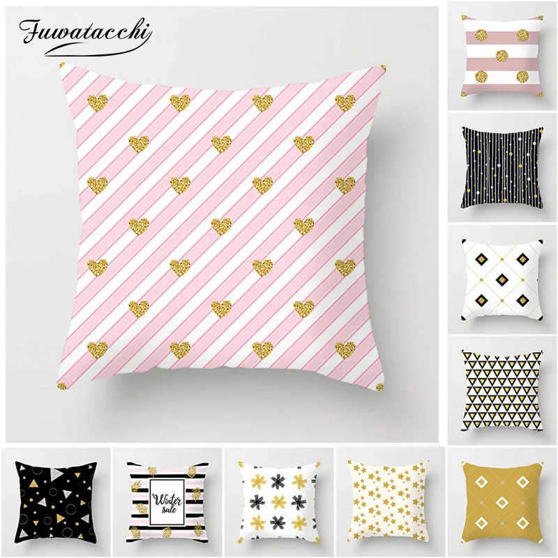 Чехол на подушку Fuwatacchi с геометрическим рисунком сердца звезды бриллианты