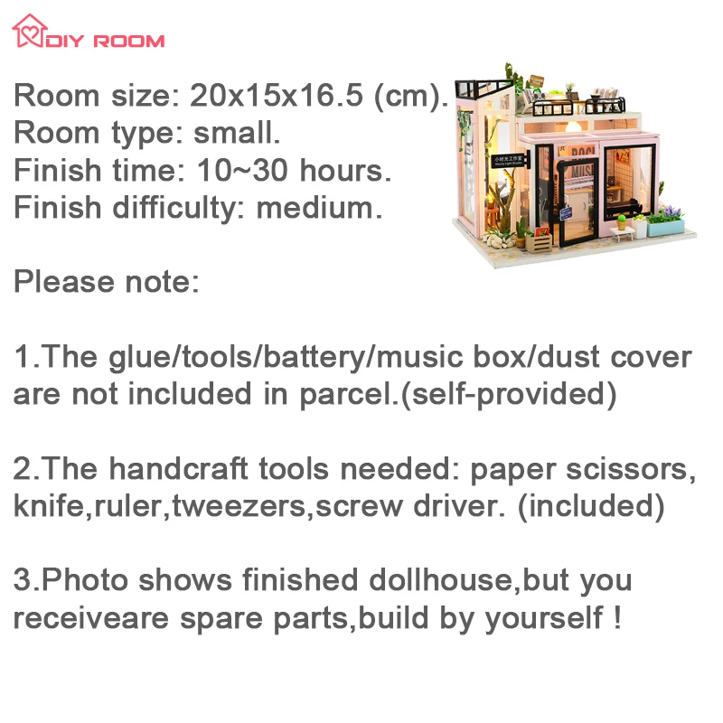 

DIYROOM Miniature House Musical Instruments Shop DIY Dollhouse Kit with Furniture Wooden Craft Girls Gift