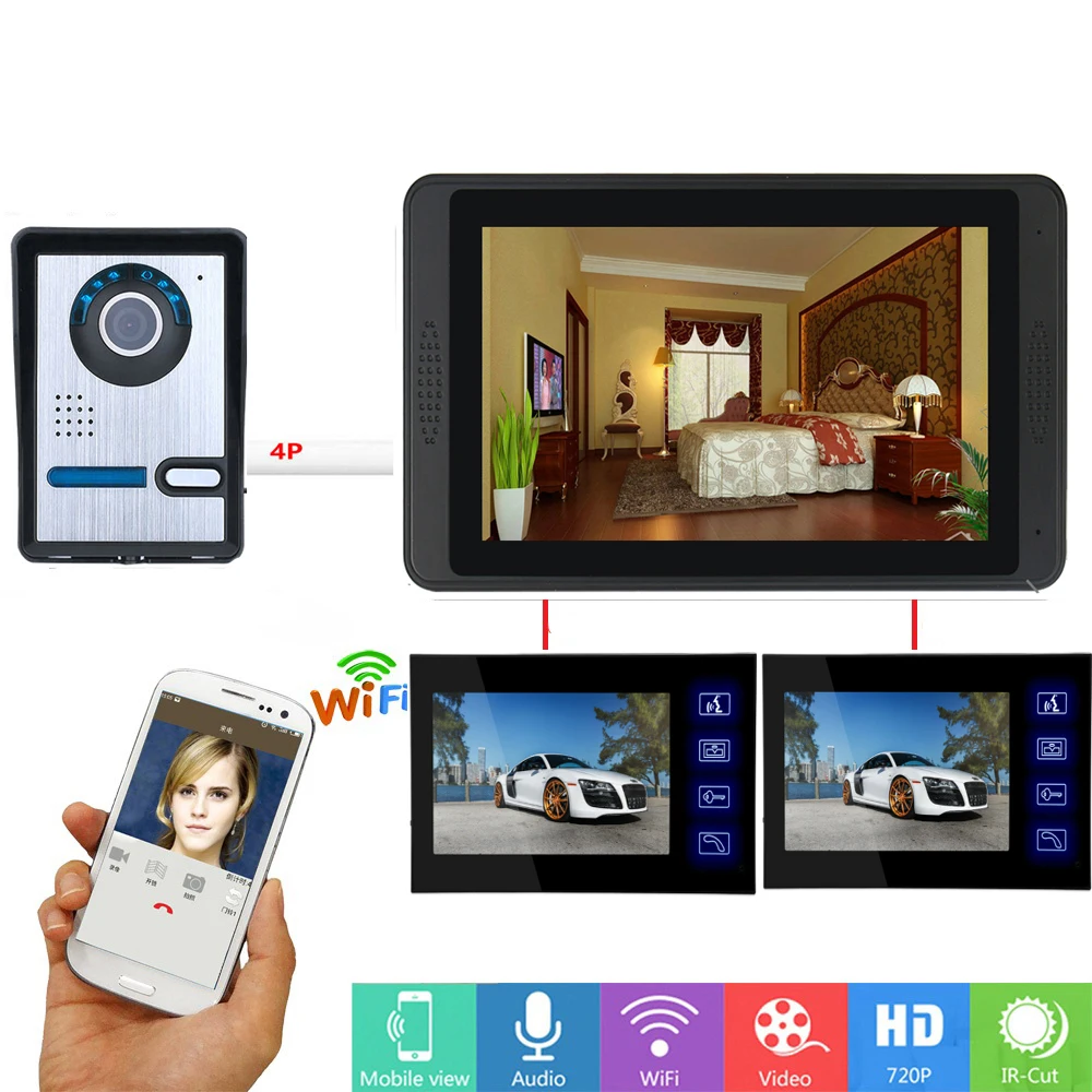 APP Controle Video Deur Intercom 7 Inch Monitor WIFI Draadloze Video Deurtelefoon Deurbel IR Camera Remote Unlock Intercom Systeem