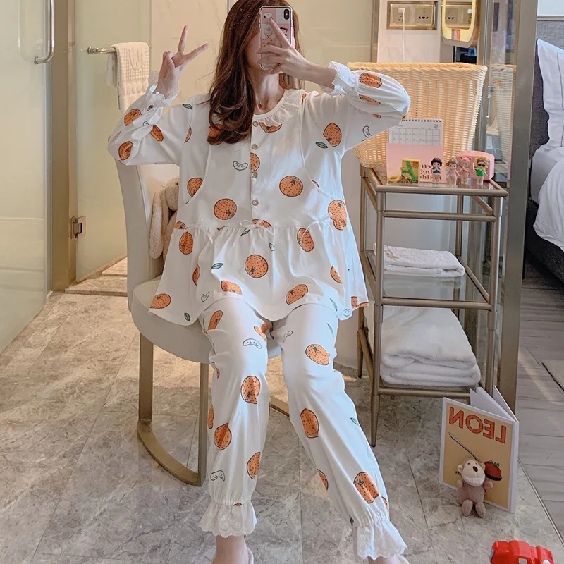 

Cotton Nursing Pyjama Maternity Nightgown Breastfeeding Pajamas Printing Pregnancy Clothes Nightdress Homewear Maternity Set