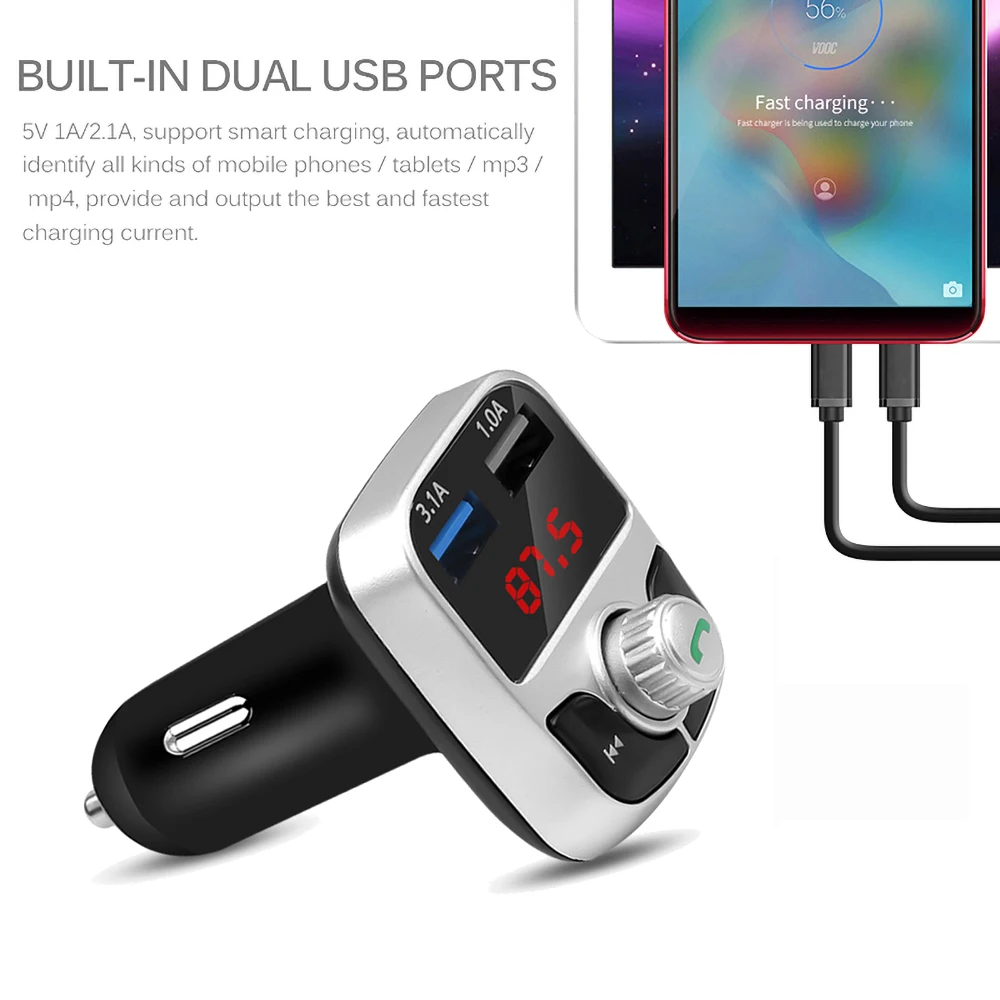 Беспроводной fm передатчик Bluetooth Handsfree аудио приемник быстрое двойное USB зарядное