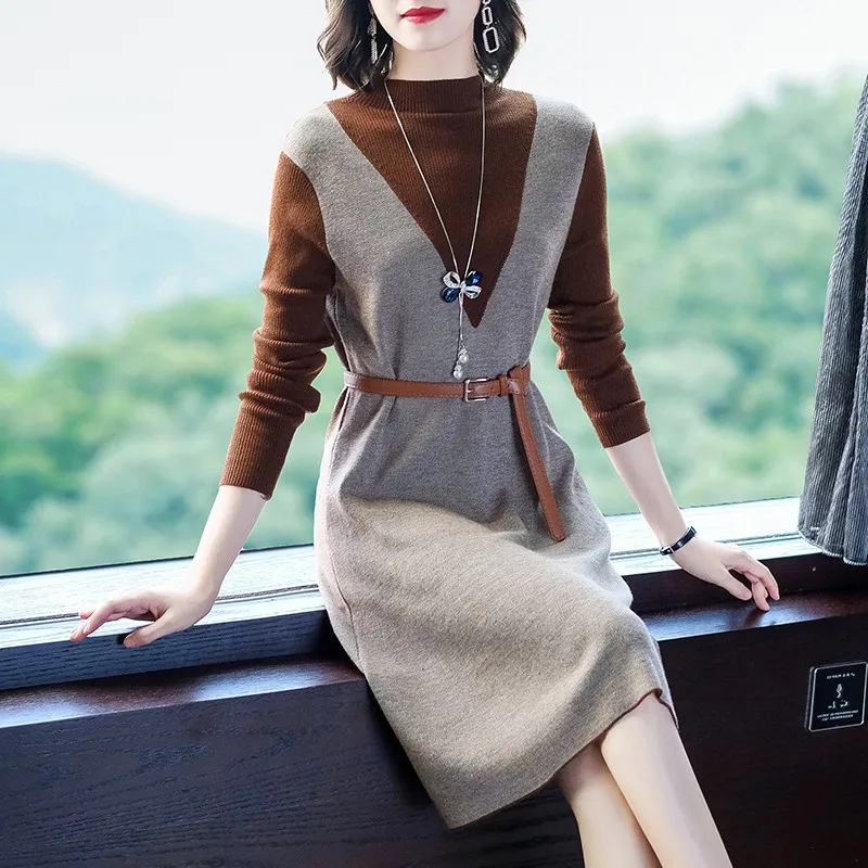 Женские осень-зима с высоким плотно облегающим шею воротником Теплые лоскутные