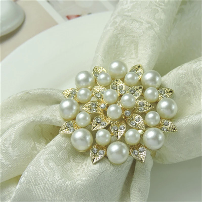 

12 pieces of wholesale soft home accessories high-end atmospheric rhinestone napkin ring gray pearl napkin ring cloth ring