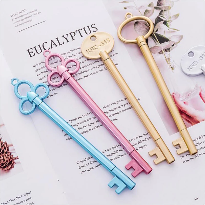 

1PCS Retro Key Series Gel Pen Black Blue Ink Needle Tip Color Plastic Pen 0.5mm Writting Office Stationery School Supplies