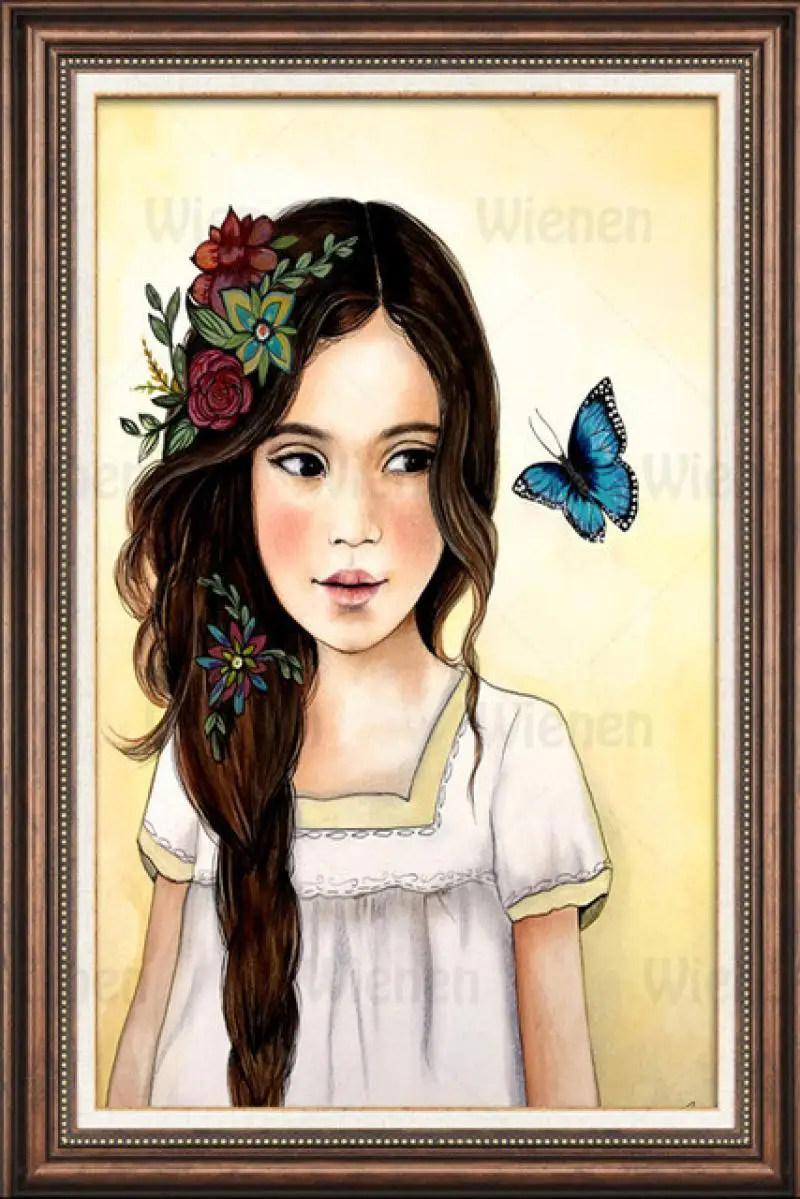 

Retro Home Decoration Butterfly Flower Girl Picture Print Canvas Painting Wall Art Girl Room Bedroom Living Room Poster Unframed