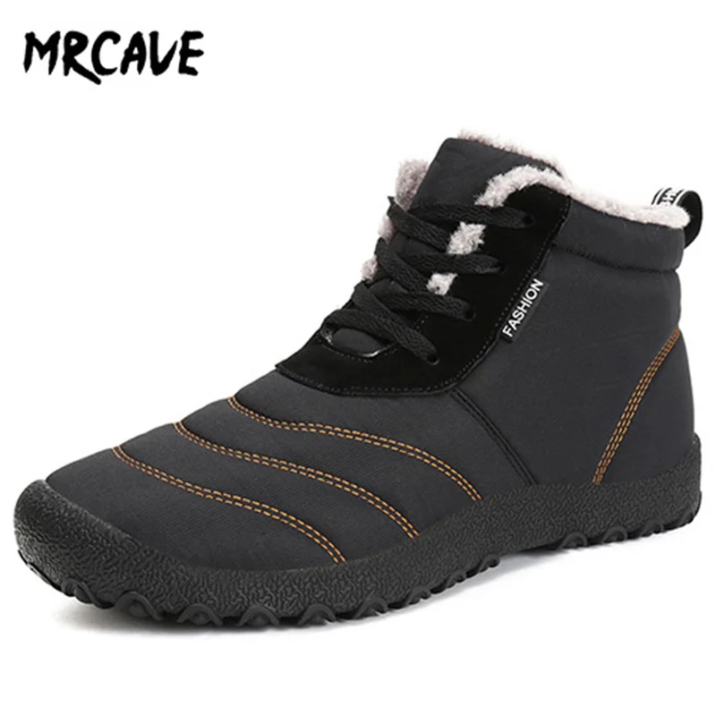 MRCAVE/зимние ботинки для мужчин, теплые меховые водонепроницаемые Нескользящие ботинки плюшевые Мужские Зимние ботильоны сохраняющие тепло, размеры 39-48