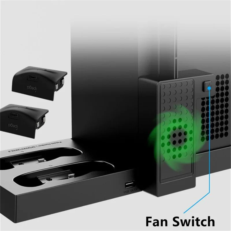 

IPEGA PG-XBX013 for Xbox Series X Host Cooling Fan Base for XSX Dual Battery Handle Seat Type C Charging With Headphone Stand