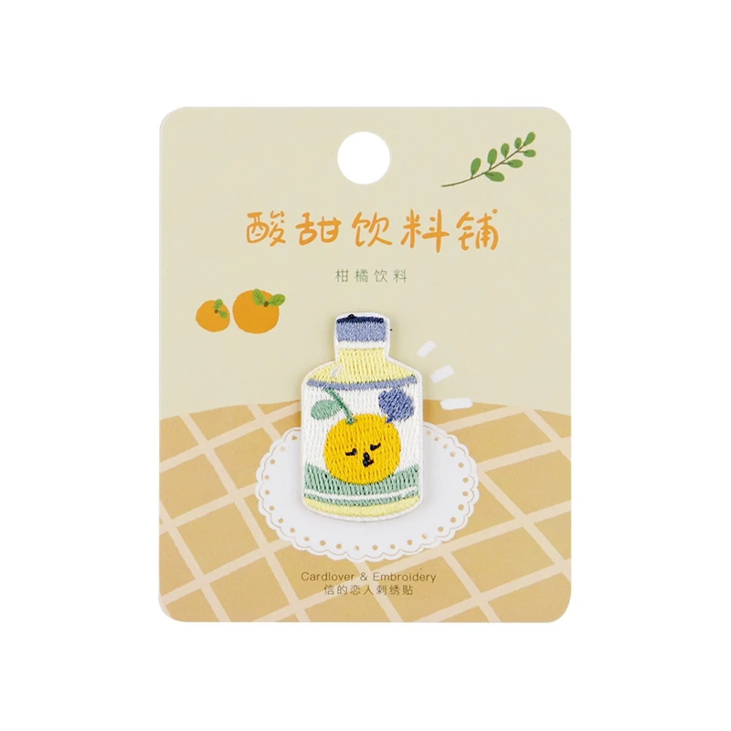 Вышитая наклейка на бутылку кофе молока оранжевого напитка миниатюрная тканевая