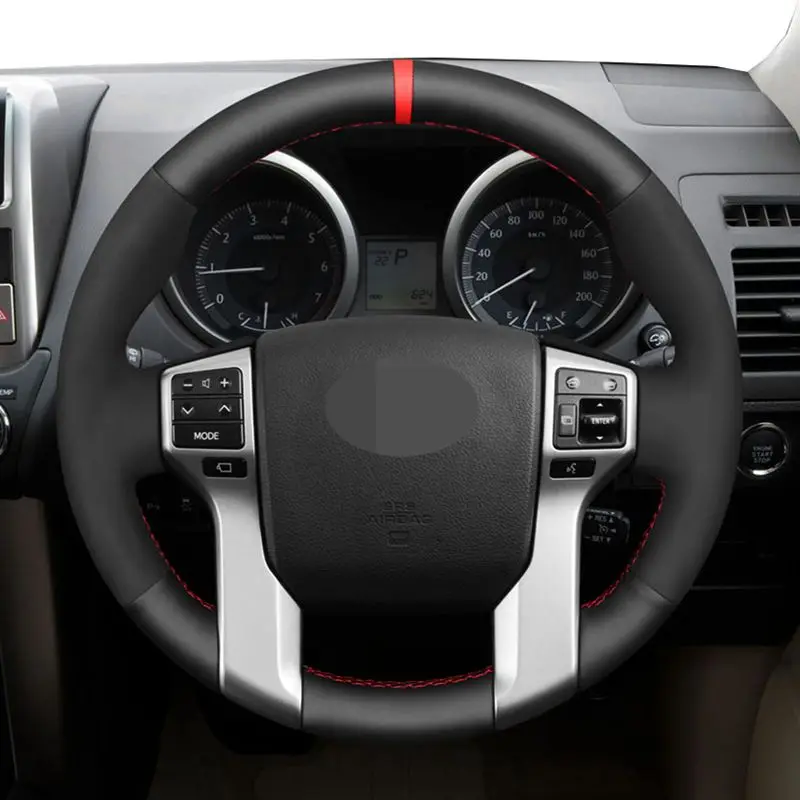 For Toyota Land Cruiser Prado Land Cruiser Tacoma Tundra Black Genuine Leather Car Steering Wheel Cover