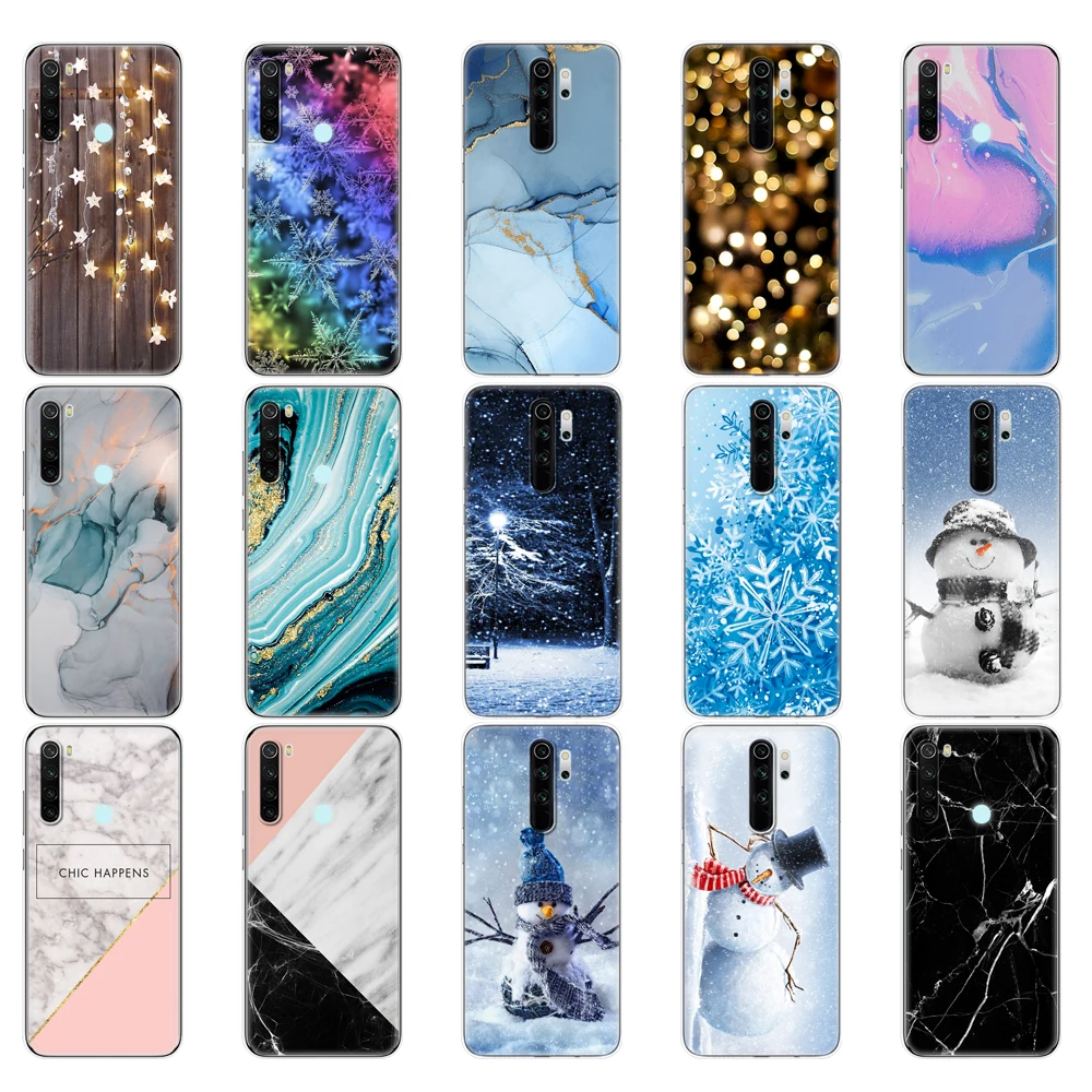 Силиконовый чехол для xiaomi Redmi Note 8T 8 2021 NOTE PRO с мраморным узором снежинками зима