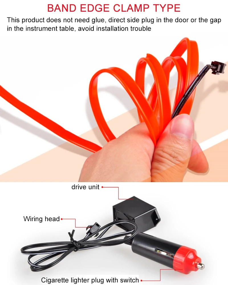 

5M 3M Atmosphere Lamp Car Door Interior Ambient Light Cold Light Line DIY Flexible Led Neon Strip 12V Inverter Driver