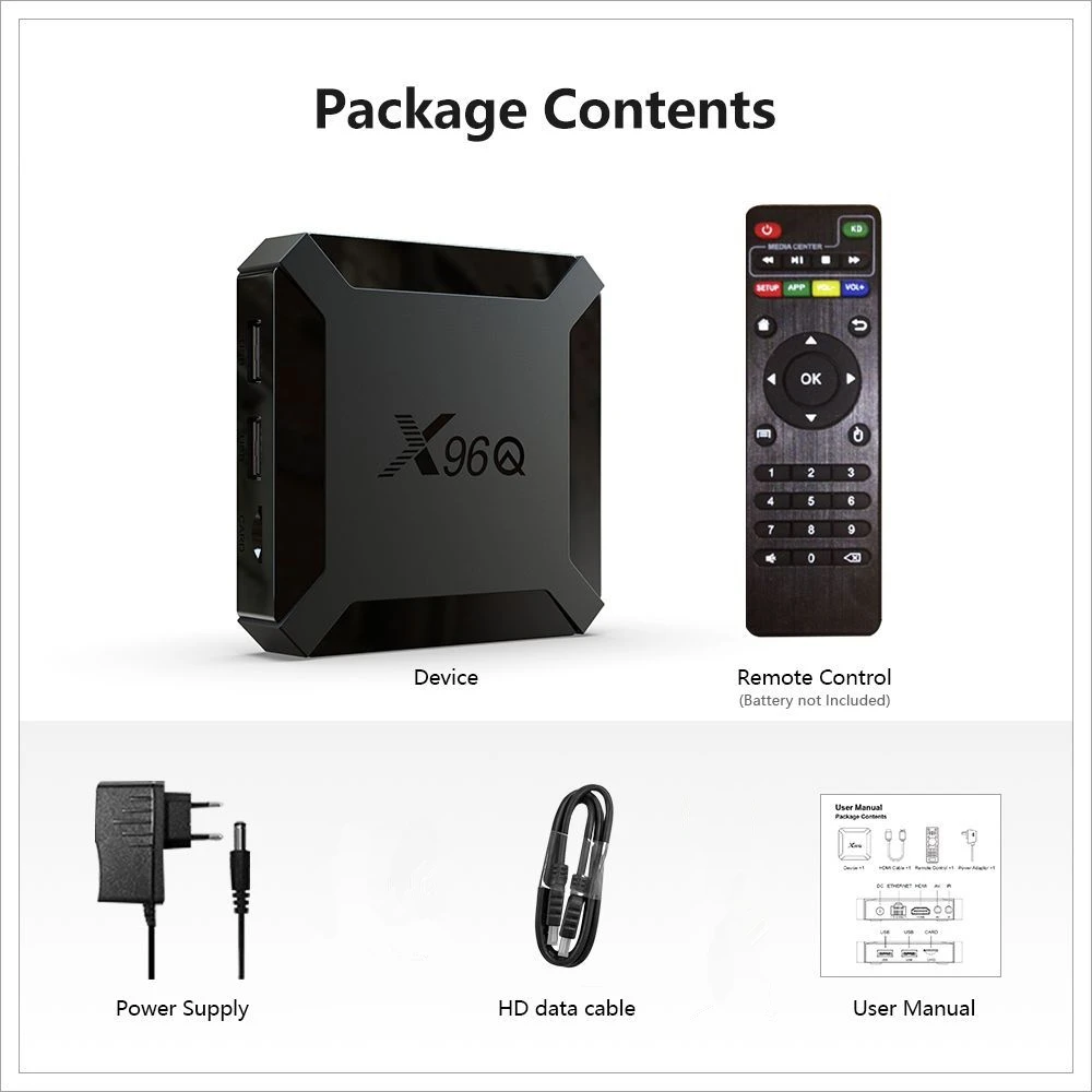 концевая кассета X96Q Andro 10.0 Allwinner H313 (iv) ядра 2G 16G 4K HDR 2.4G WiFi Видеопроигрыватель YouTube |