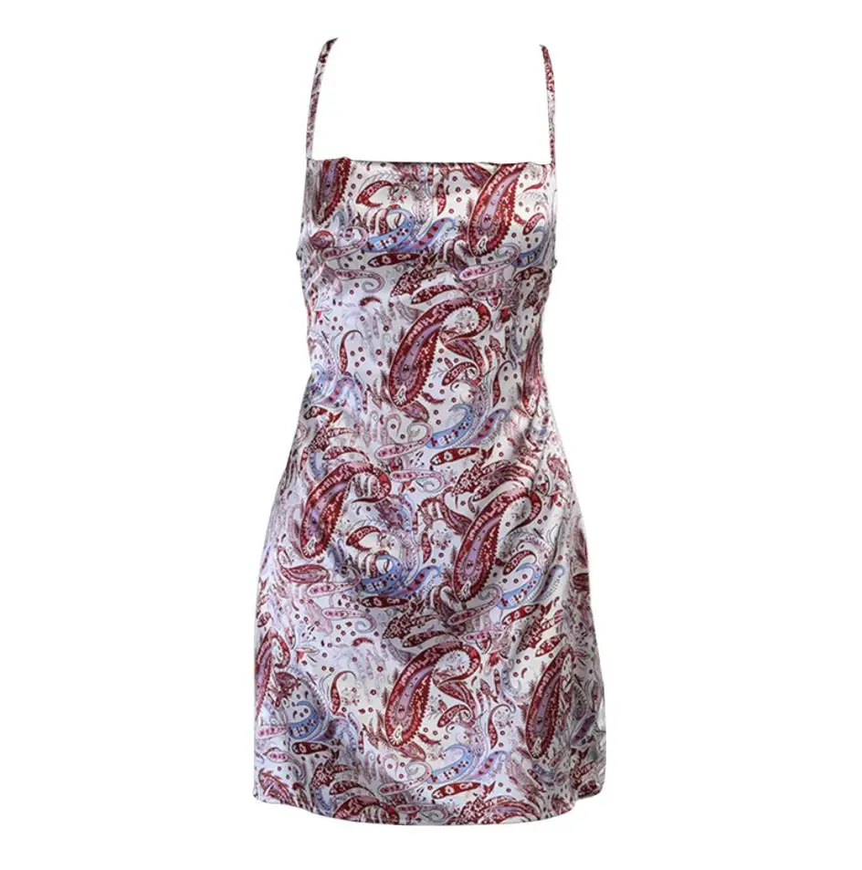 

Womens Summer Sexy Suspender Dress Fashion Abstract Print Bandage Backless Slim Fit Short Dress